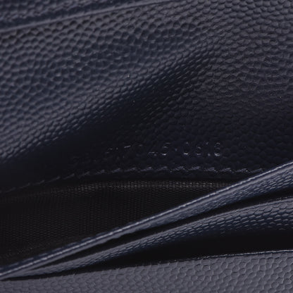 Saint Laurent Grain De Poudre Matelasse Chevron Monogram Zipped Card Case Navy 8 of 10
