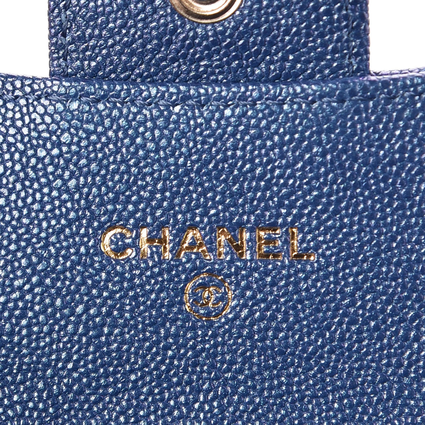 Iridescent Caviar Quilted Flap Card Holder Dark Blue