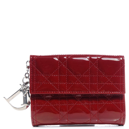 Christian Dior Patent Lady Dior Compact Cannage Wallet Red 1 of 9