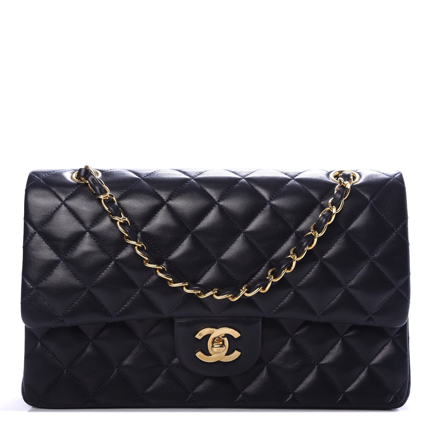Lambskin Quilted Medium Double Flap Navy