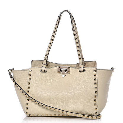 Valentino Garavani Alce Printed Calfskin Small Rockstud Tote Light Ivory 1 of 18