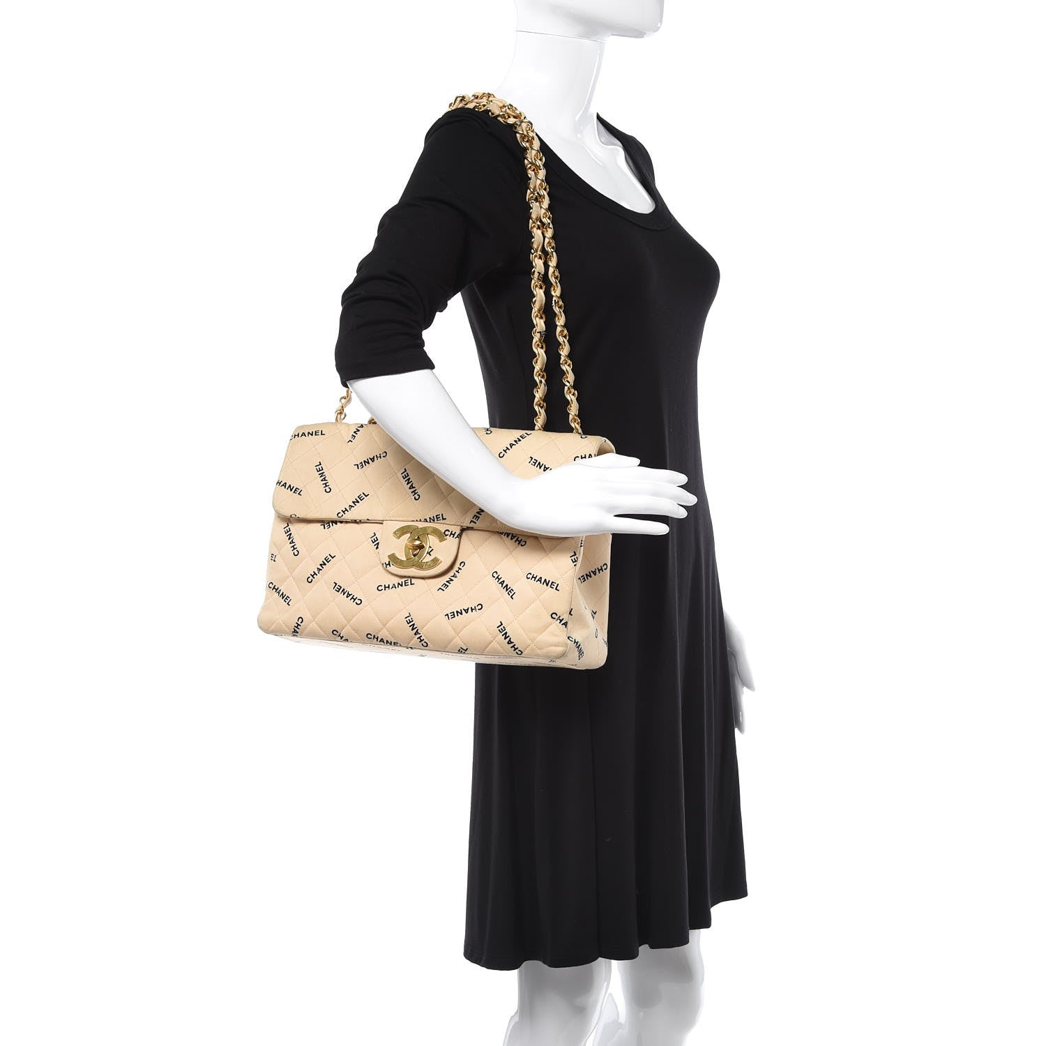 Chanel Canvas Quilted XL Jumbo Single Flap Beige 2 of 19