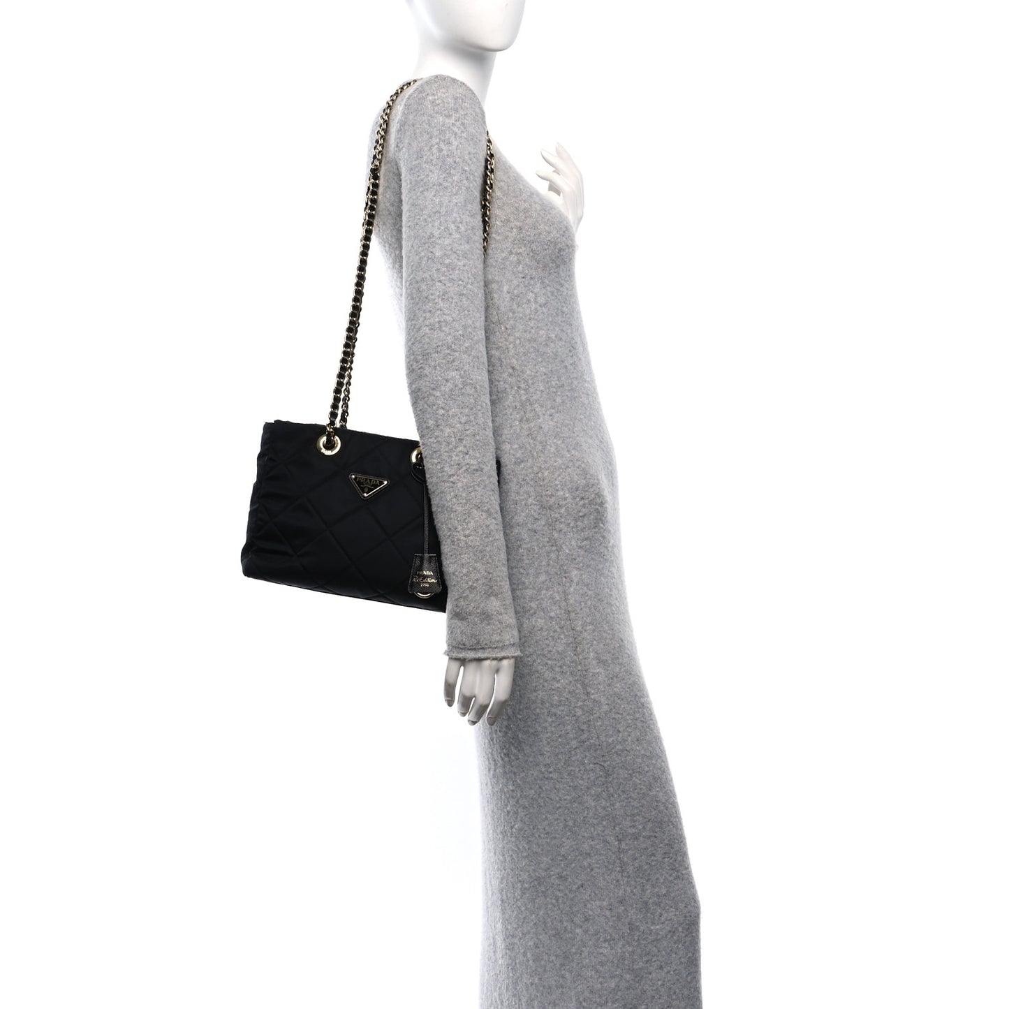 Re-Nylon Impuntu Quilted Re-Edition 1995 Chaine Small Tote Bag Black