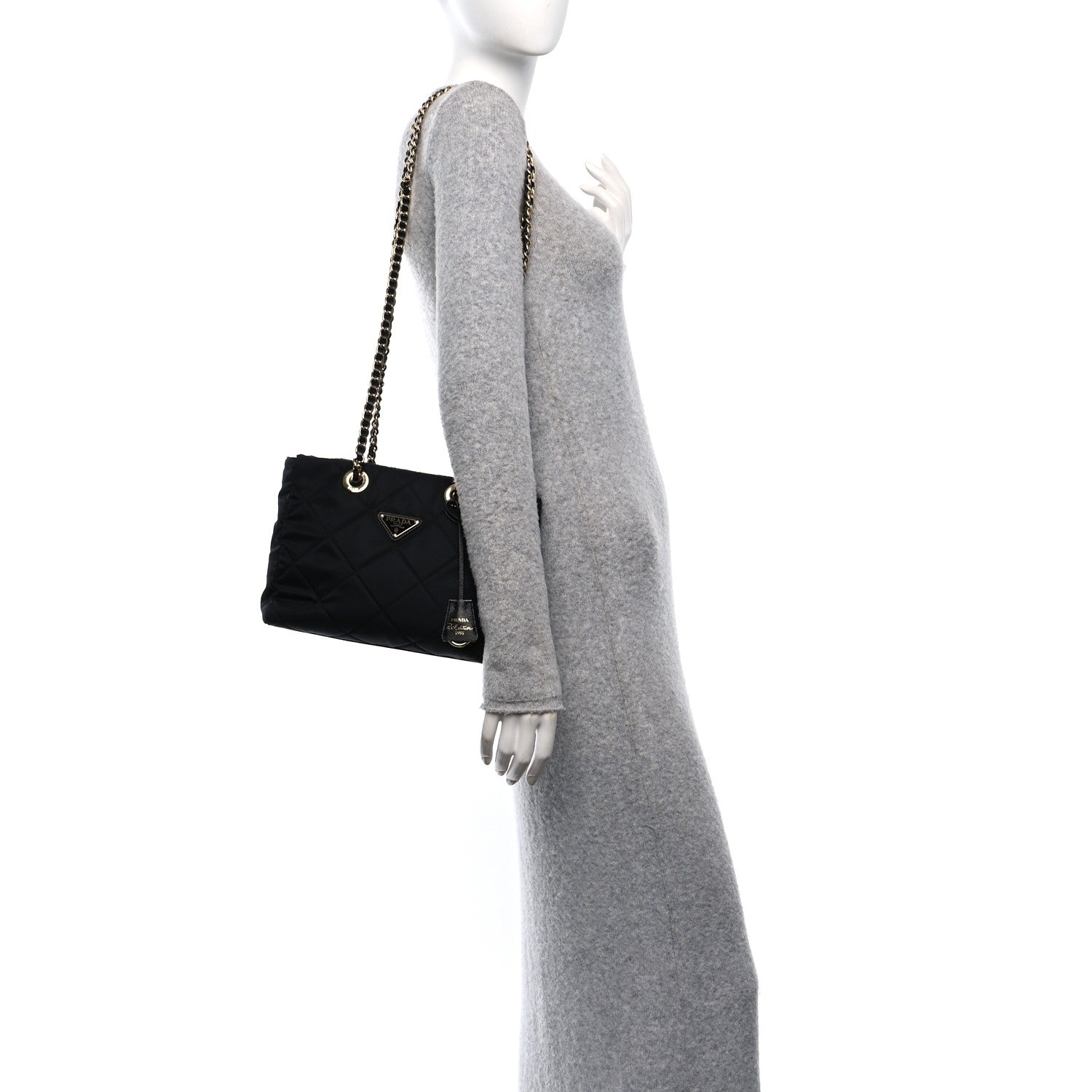 Prada Re-Nylon Impuntu Quilted Re-Edition 1995 Chaine Small Tote Bag Black 2 of 10