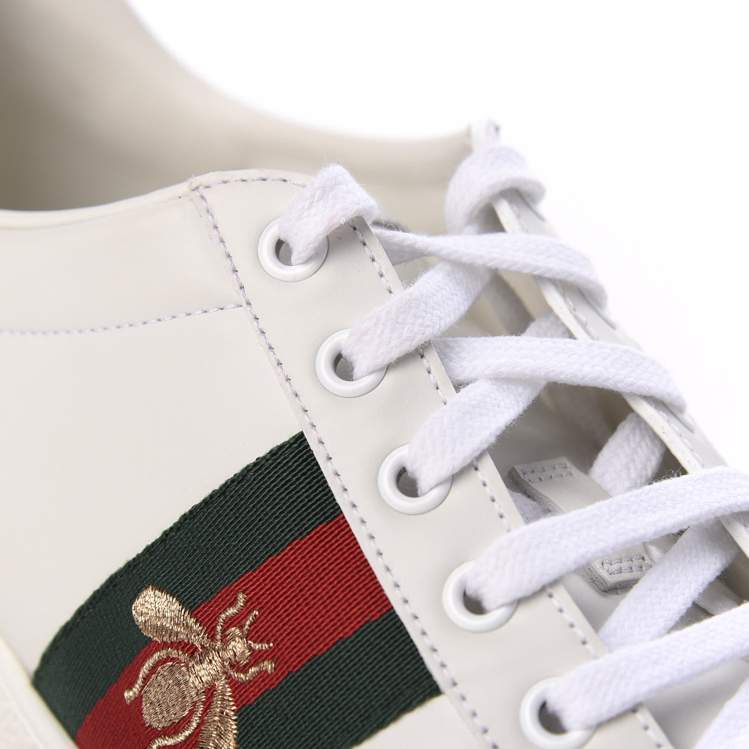 Gucci Calfskin Ayers Bee Embroidered Womens Ace Sneakers 41 White Green 8 of 12