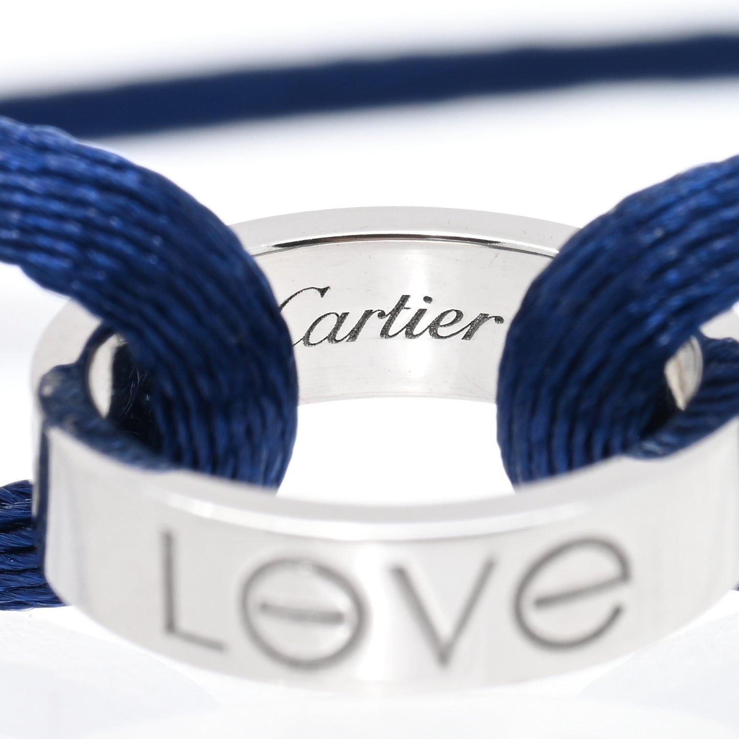 18k White Gold Charity LOVE Adjustable Cord Bracelet Navy Blue