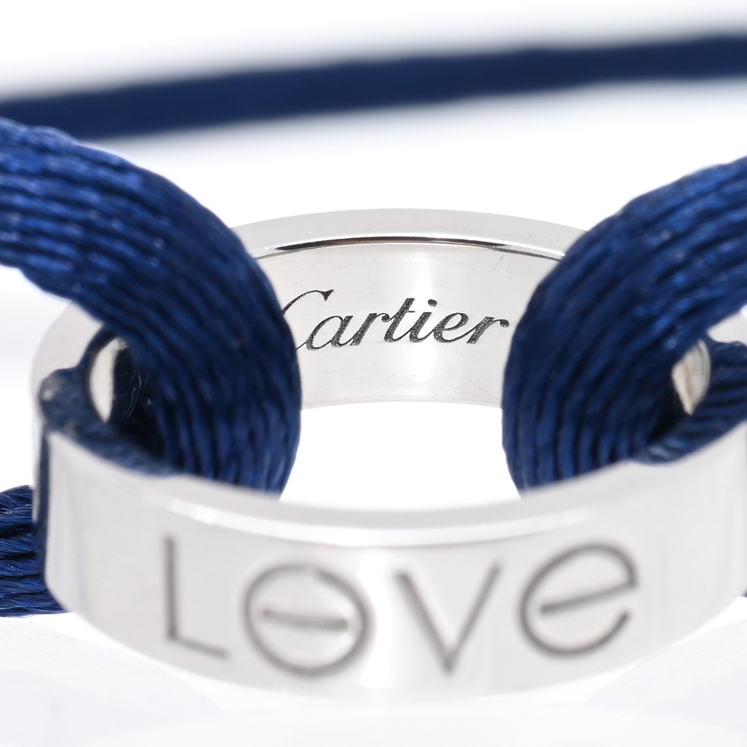 Cartier 18k White Gold Charity LOVE Adjustable Cord Bracelet Navy Blue 3 of 3