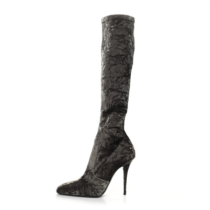 Saint Laurent Velvet Ella Knee High Boots 40 Grey 1 of 6