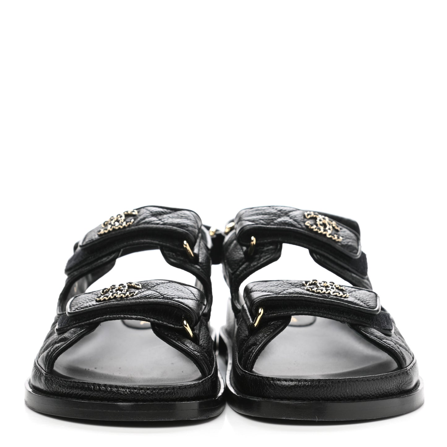 Grained Calfskin Velcro Dad Sandals 36 Black