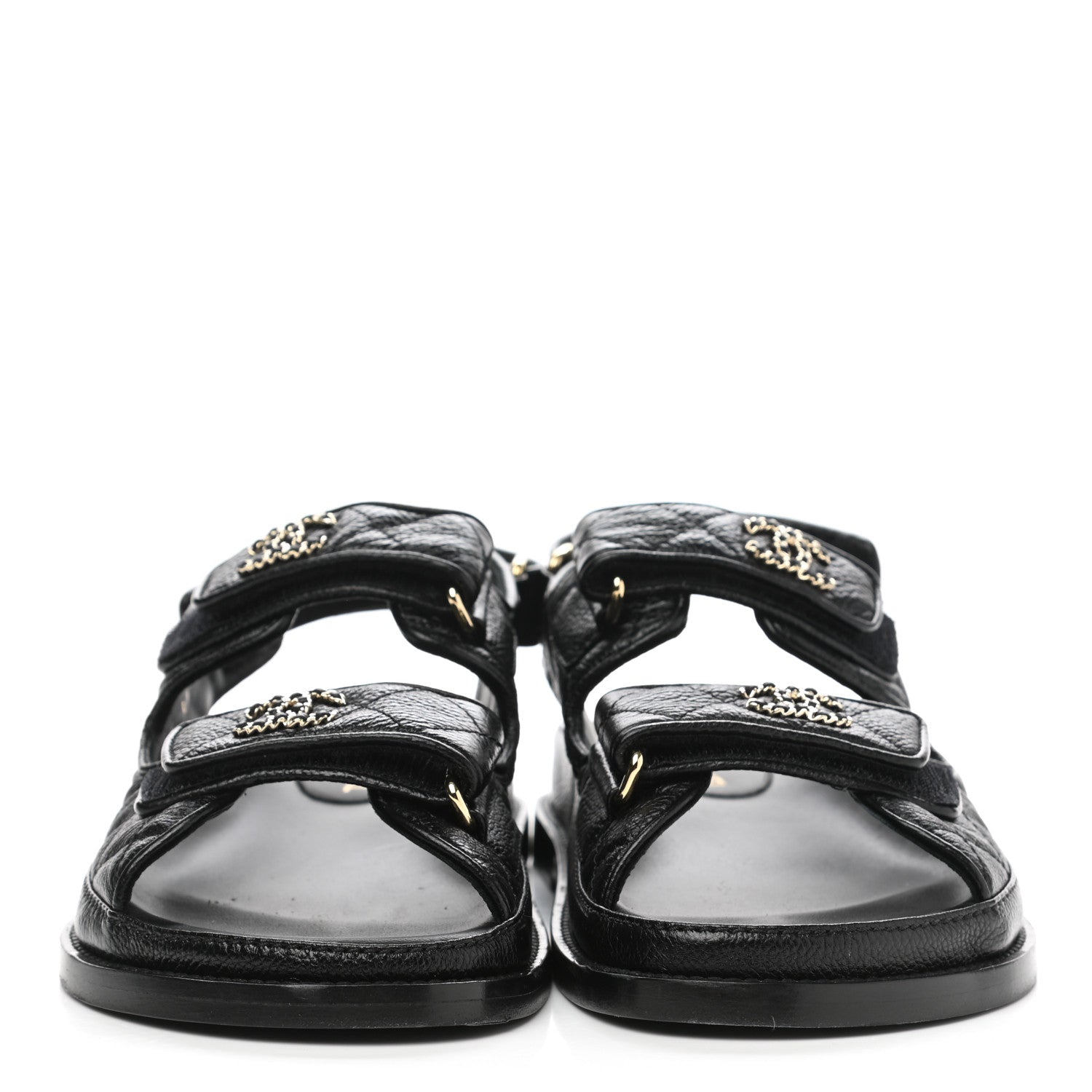 Chanel Grained Calfskin Velcro Dad Sandals 36 Black 2 of 10