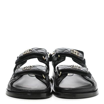 Chanel Grained Calfskin Velcro Dad Sandals 36 Black 2 of 10