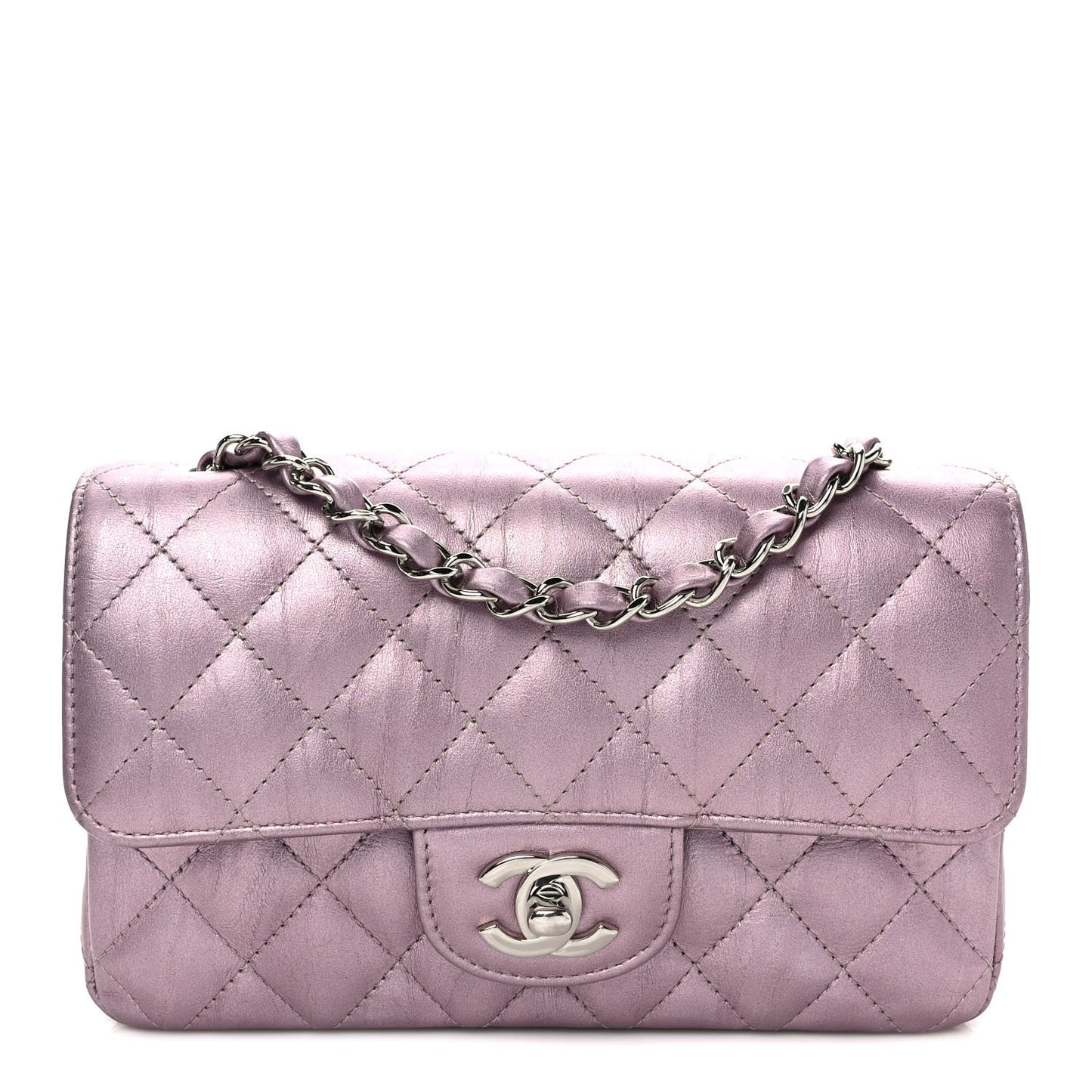 Metallic Calfskin Quilted Mini Rectangular Flap Pink