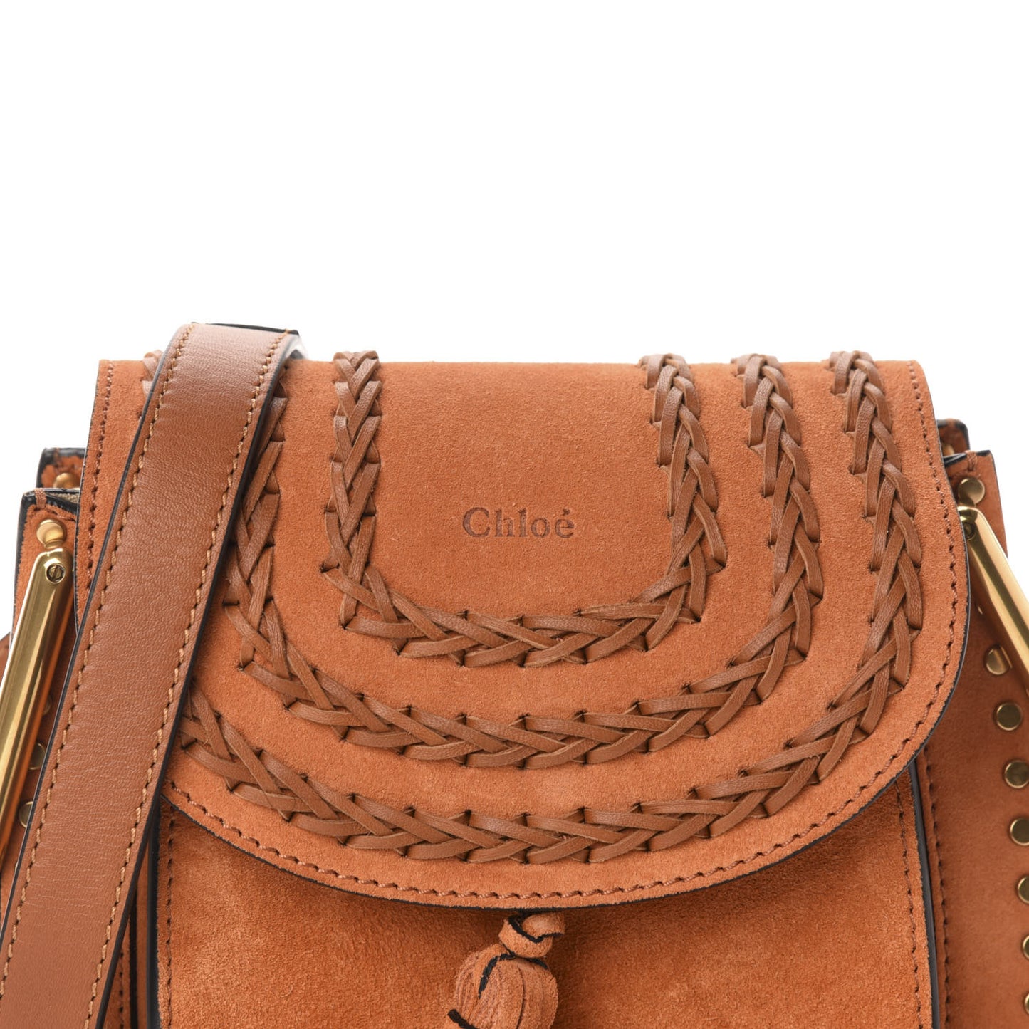 Suede Calfskin Braided Mini Hudson Shoulder Bag Tannish Red