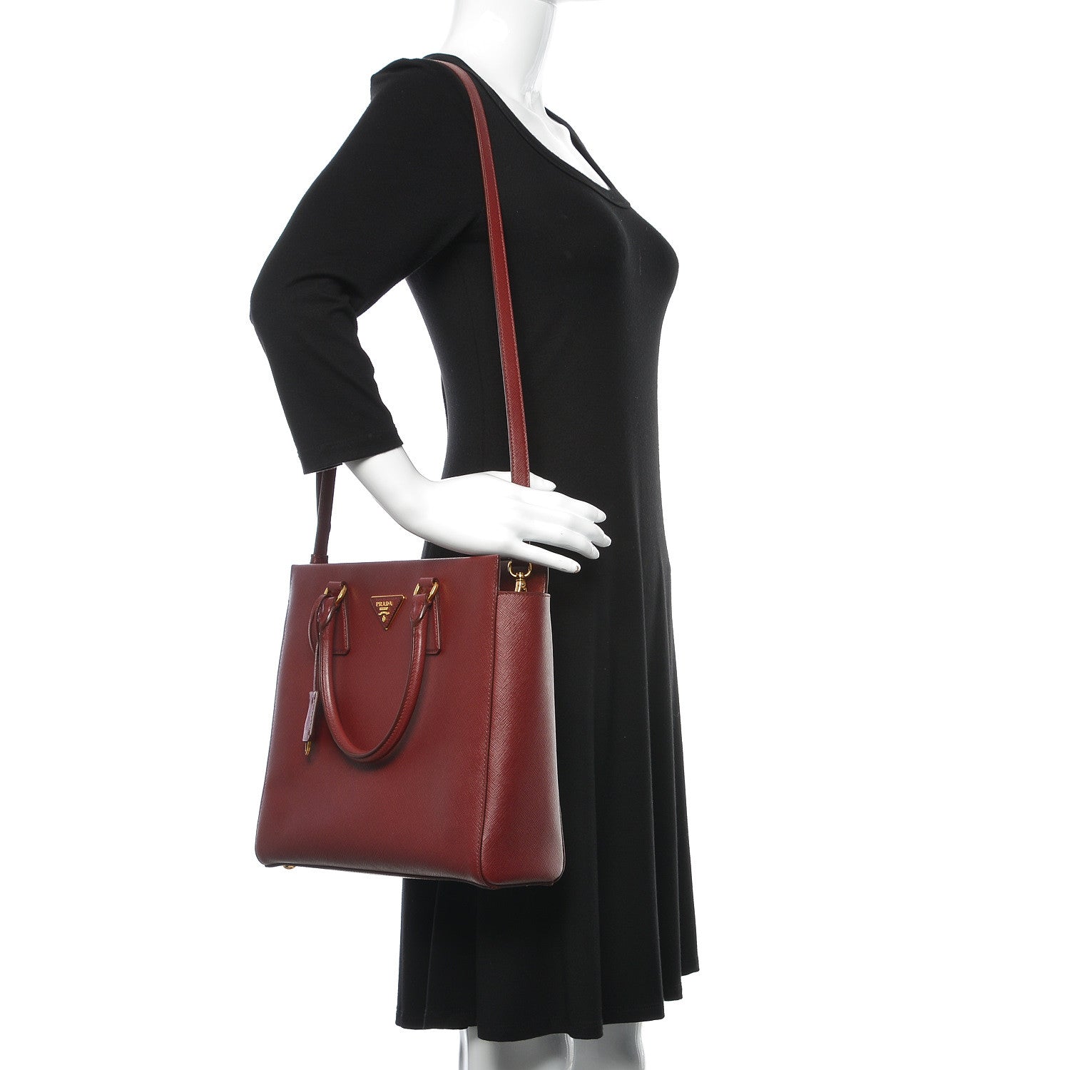 Prada Saffiano Lux Double Handle Shopping Tote Cerise 2 of 12