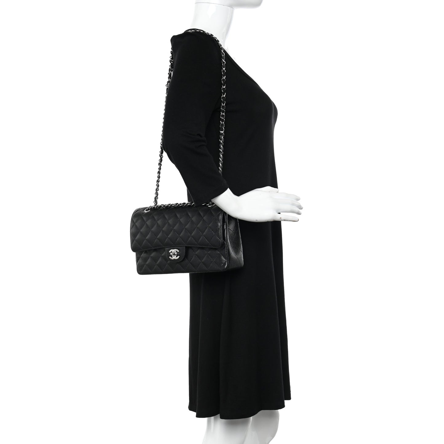 Caviar Quilted Medium Double Flap Black