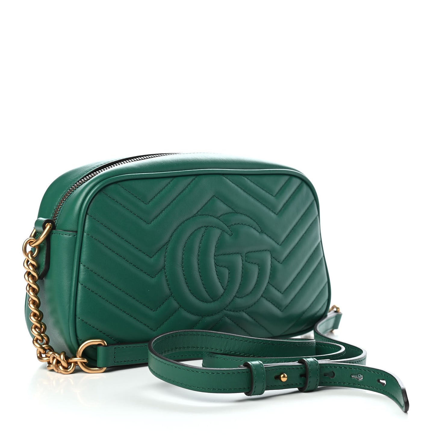 Calfskin Matelasse Small GG Marmont Chain Shoulder Bag Emerald Green