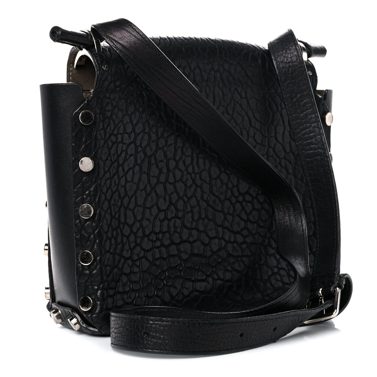 Grainy Calfskin Lockett Shoulder Bag Black