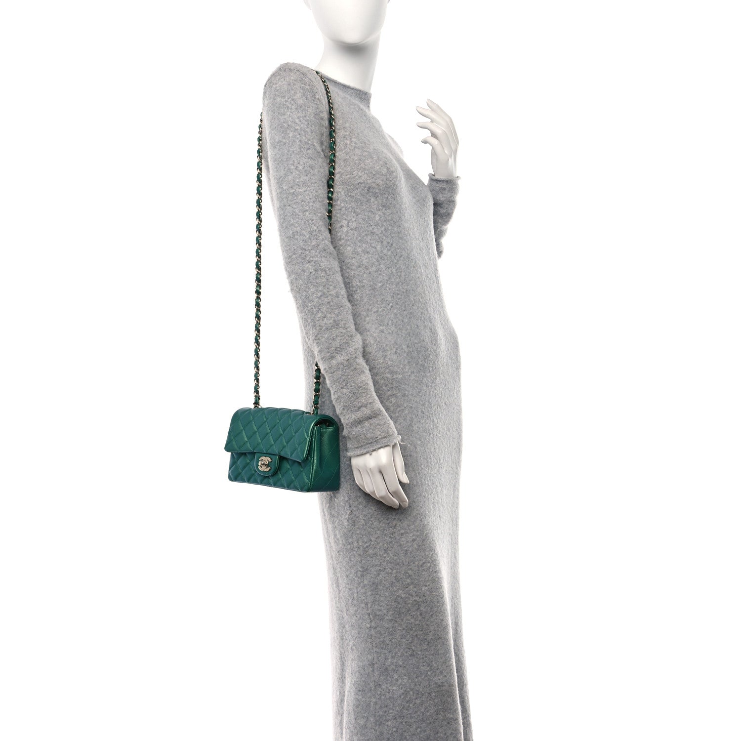 Chanel Iridescent Calfskin Quilted Mini Rectangular Flap Green 2 of 11