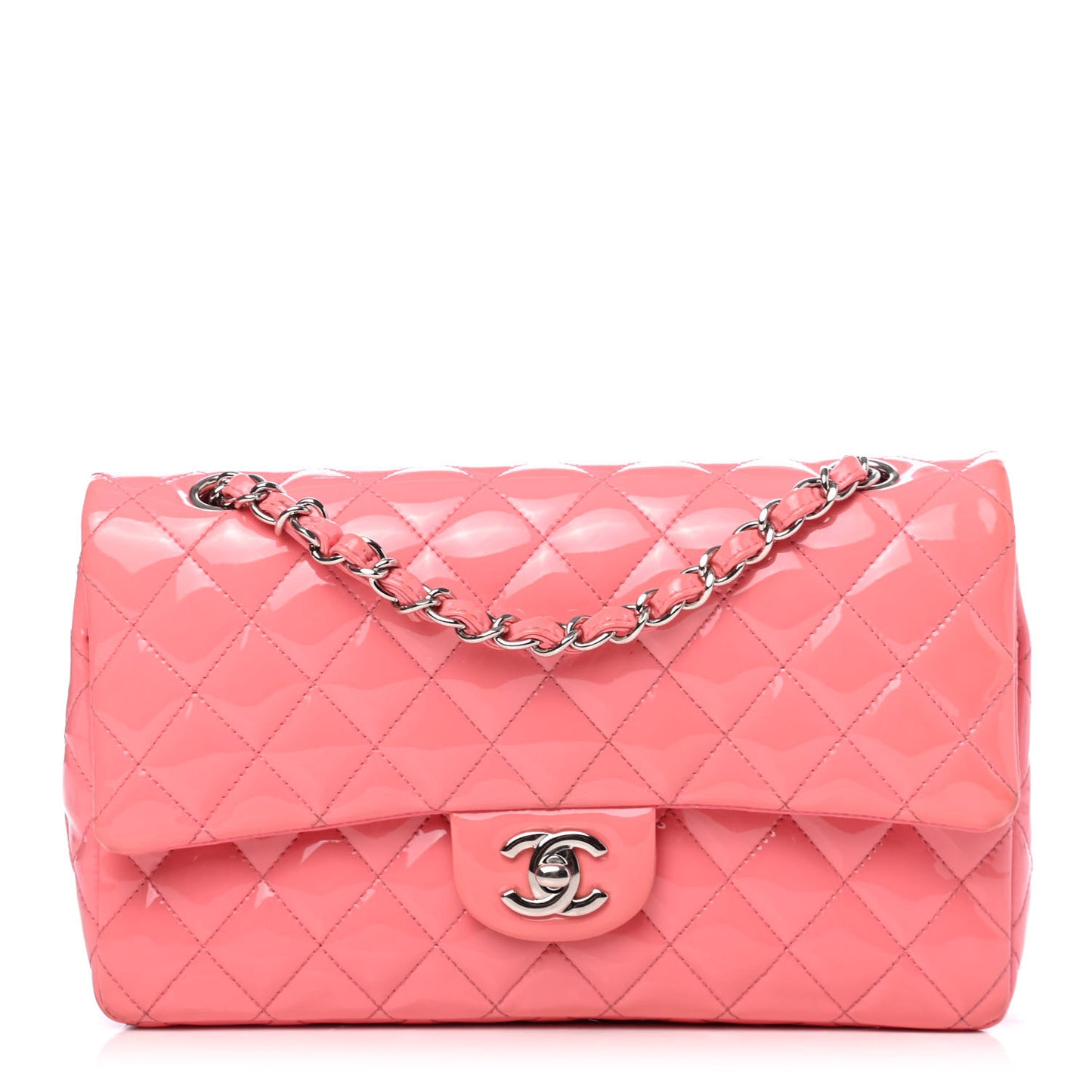Patent Quilted Medium Double Flap Pink
