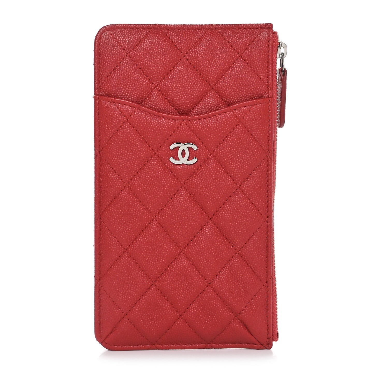 Caviar Quilted Classic Flat Wallet Pouch Red