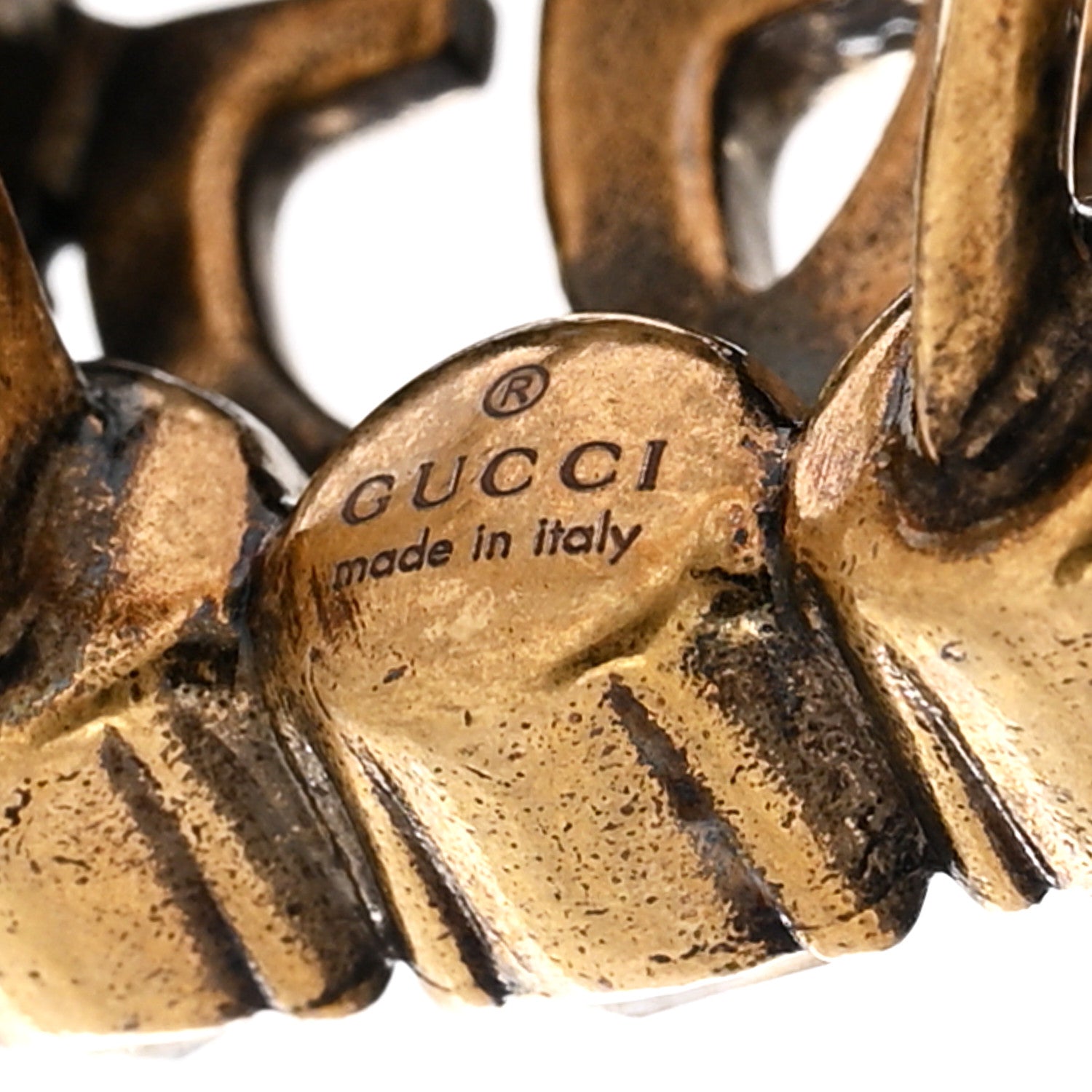 Gucci Metal Crystal Double G Ring 58 8.25 Aged Gold 4 of 5