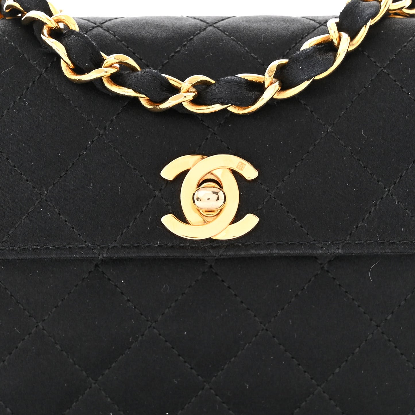 Satin Quilted Extra Mini Rectangular Flap Black