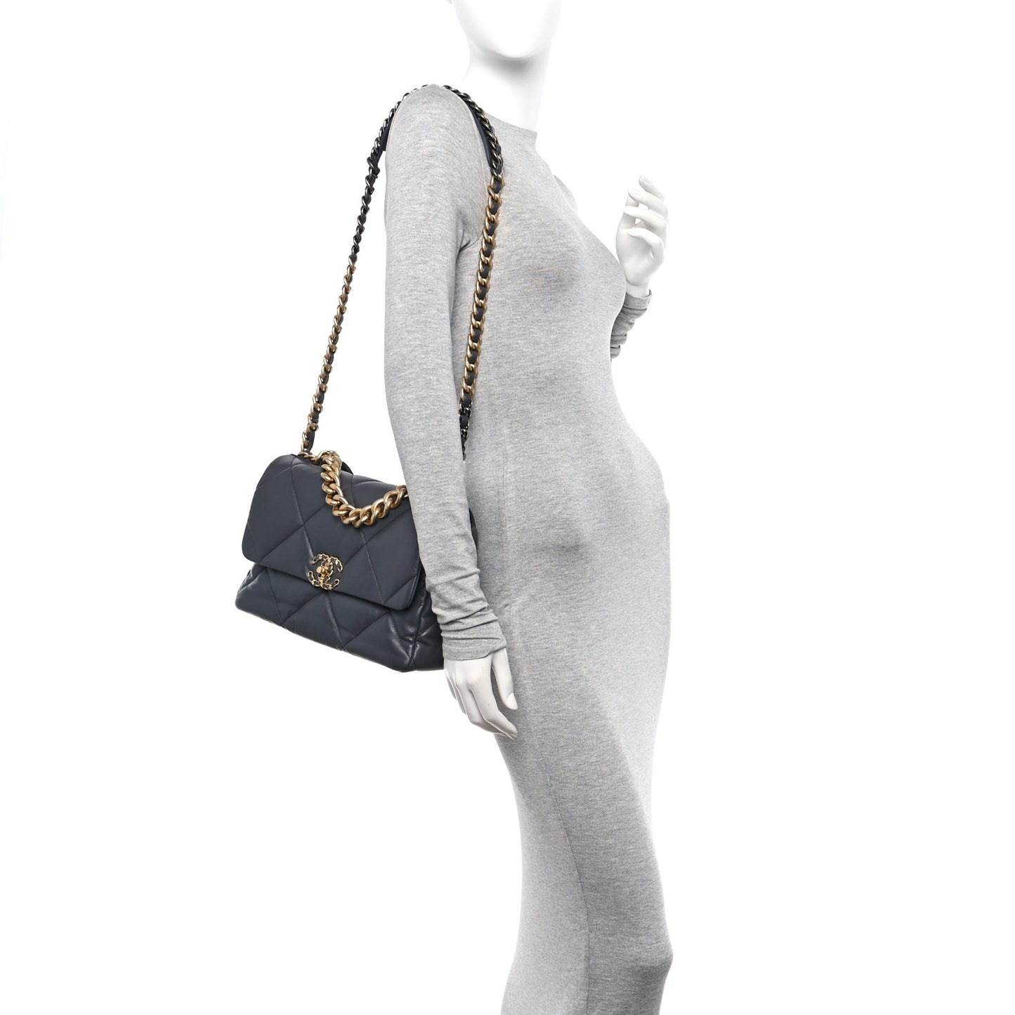 Lambskin Quilted Large Chanel 19 Flap Dark Grey