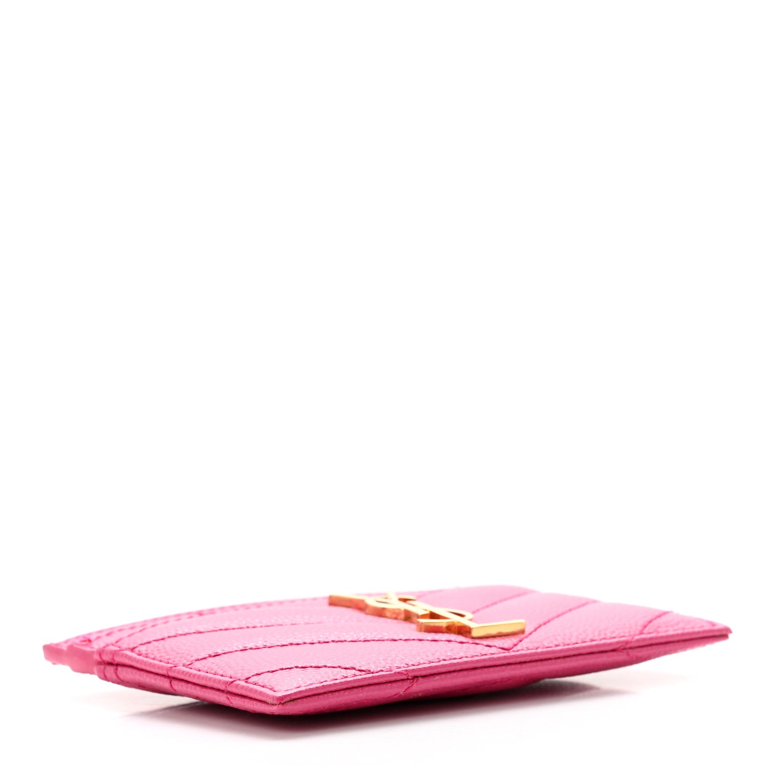 Saint Laurent Grain De Poudre Matelasse Chevron Monogram Credit Card Case Fresh Fuxia 4 of 7