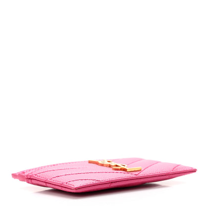 Saint Laurent Grain De Poudre Matelasse Chevron Monogram Credit Card Case Fresh Fuxia 4 of 7