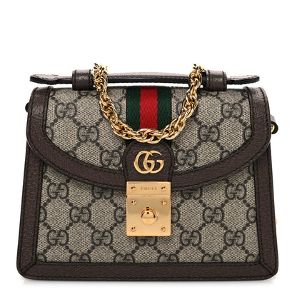 Gucci GG Supreme Monogram Textured Dollar Calfskin Web Mini Ophidia Padlock Top Handle Chain Shoulder Bag Beige Ebony New Acero 1 of 10
