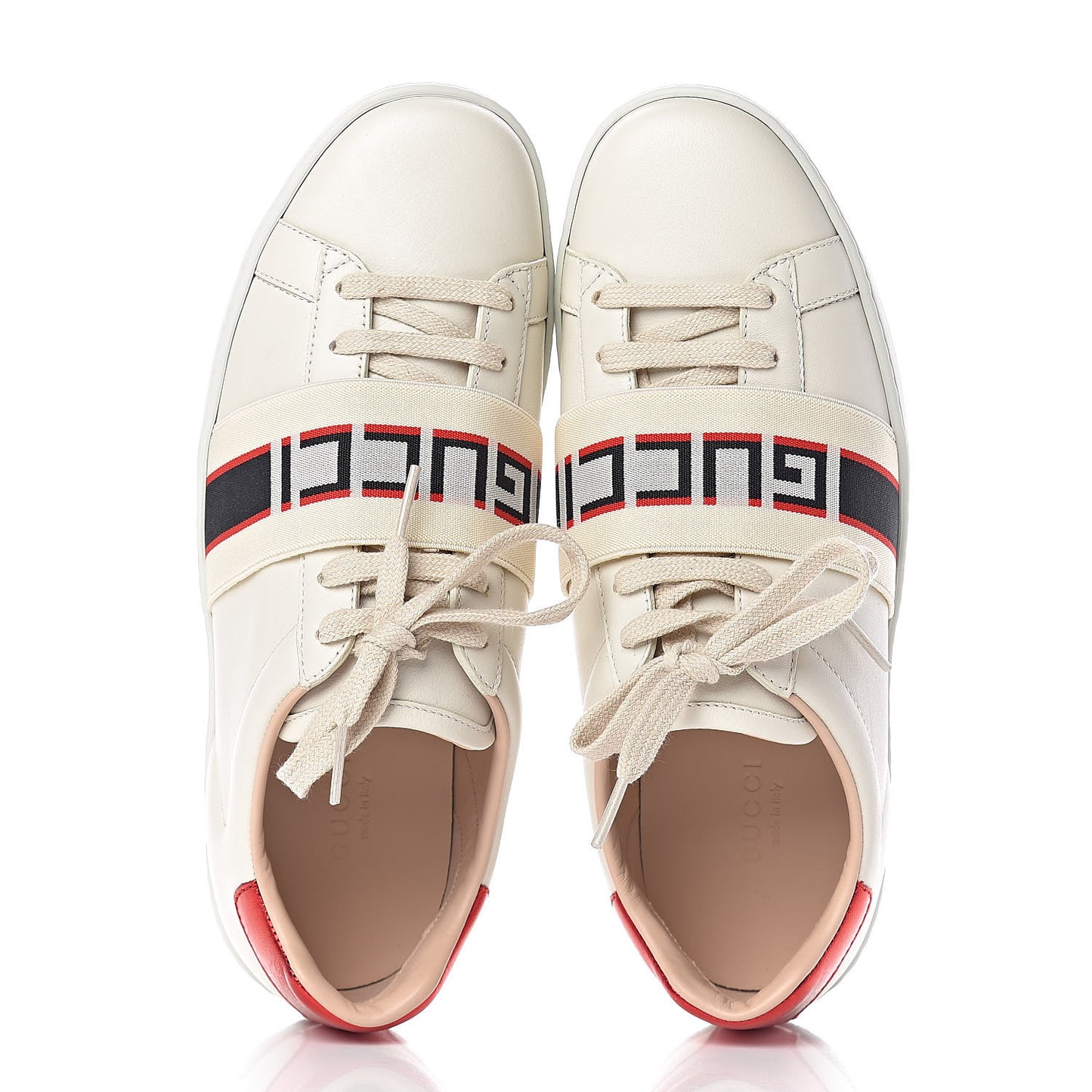 Calfskin Stripe Womens New Ace Sneakers 38 New Mystic White Ecru Red Flame