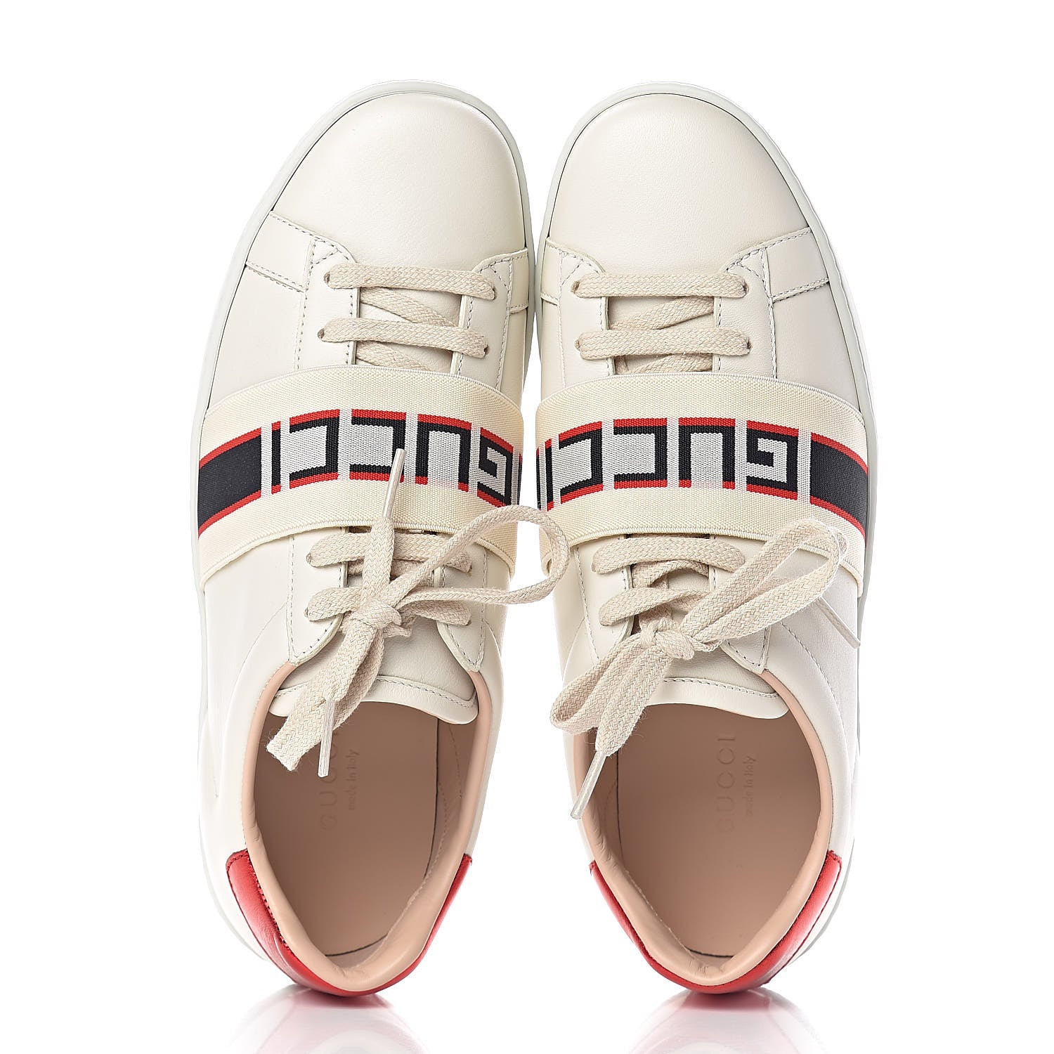 Gucci Calfskin Stripe Womens New Ace Sneakers 38 New Mystic White Ecru Red Flame 6 of 12