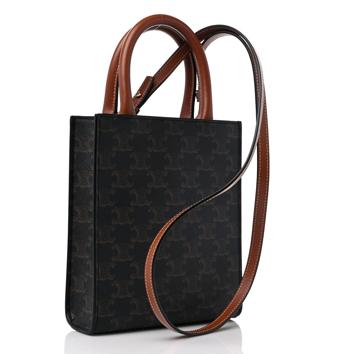 Triomphe Canvas Calfskin Mini Vertical Cabas Tan