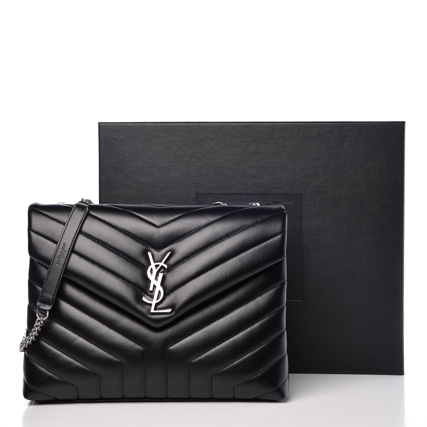 Saint Laurent Calfskin Y Quilted Monogram Medium Loulou Chain Satchel Black 9 of 9