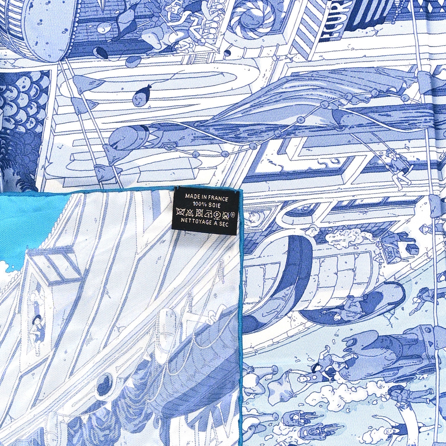 Hermes Silk Le Grand Prix du Faubourg Scarf 90 Bleu Azur Bleu Jean White 3 of 4