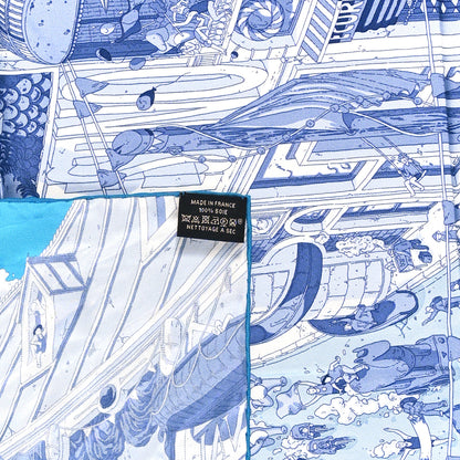 Hermes Silk Le Grand Prix du Faubourg Scarf 90 Bleu Azur Bleu Jean White 3 of 4