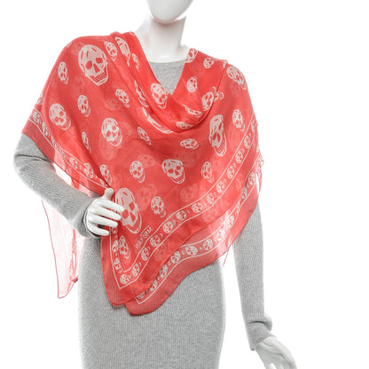 Alexander McQueen Silk Chiffon Skull Scarf Red Ivory 2 of 5