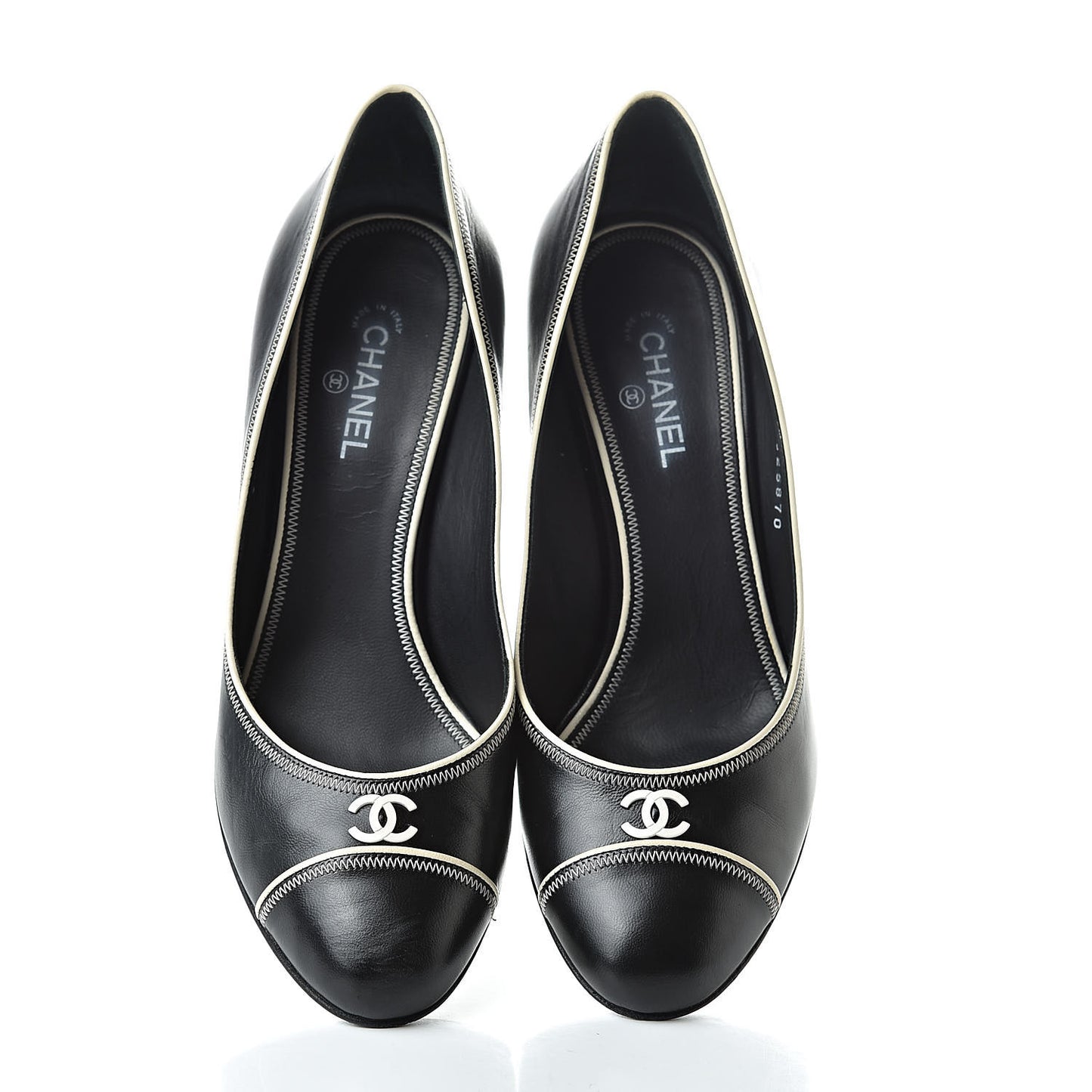 Lambskin CC Cap Toe Pumps 37 Black White