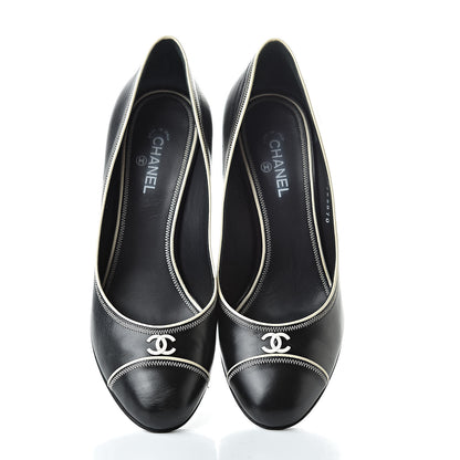 Chanel Lambskin CC Cap Toe Pumps 37 Black White 7 of 13