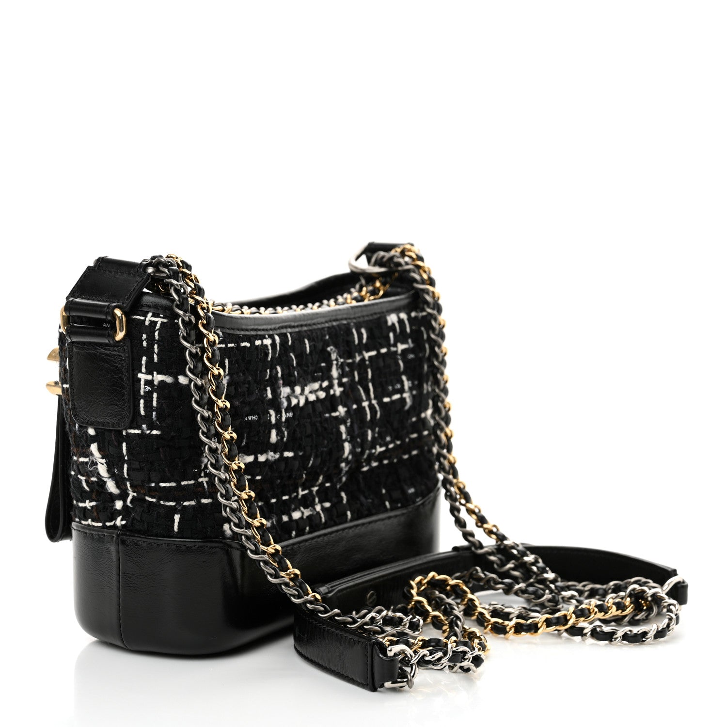 Chanel Tweed Calfskin Small Gabrielle Hobo Black White 3 of 12