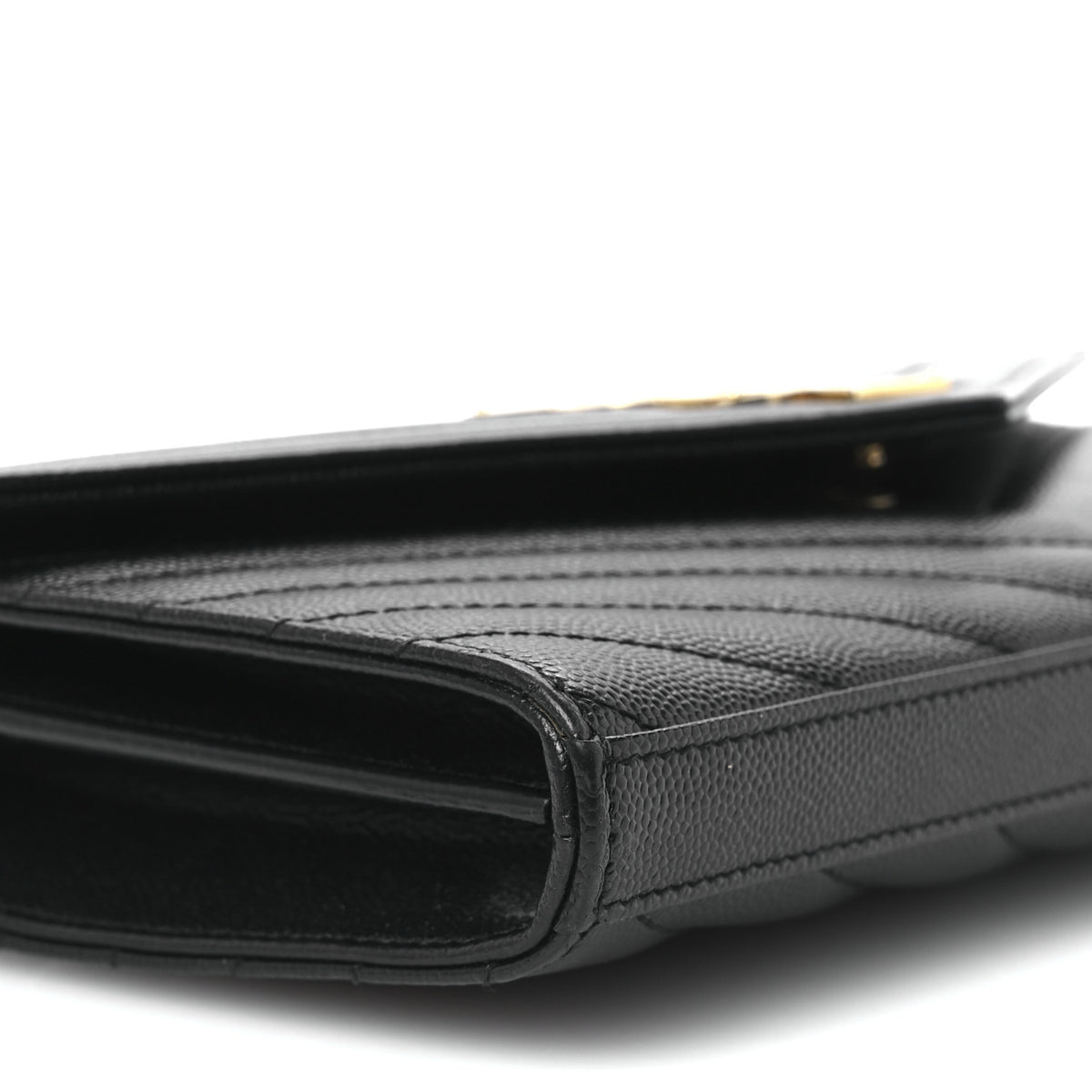 Saint Laurent Grain De Poudre Matelasse Chevron Monogram Chain Wallet Black 8 of 9