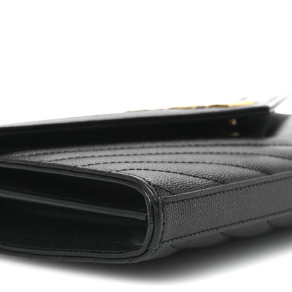 Saint Laurent Grain De Poudre Matelasse Chevron Monogram Chain Wallet Black 8 of 9