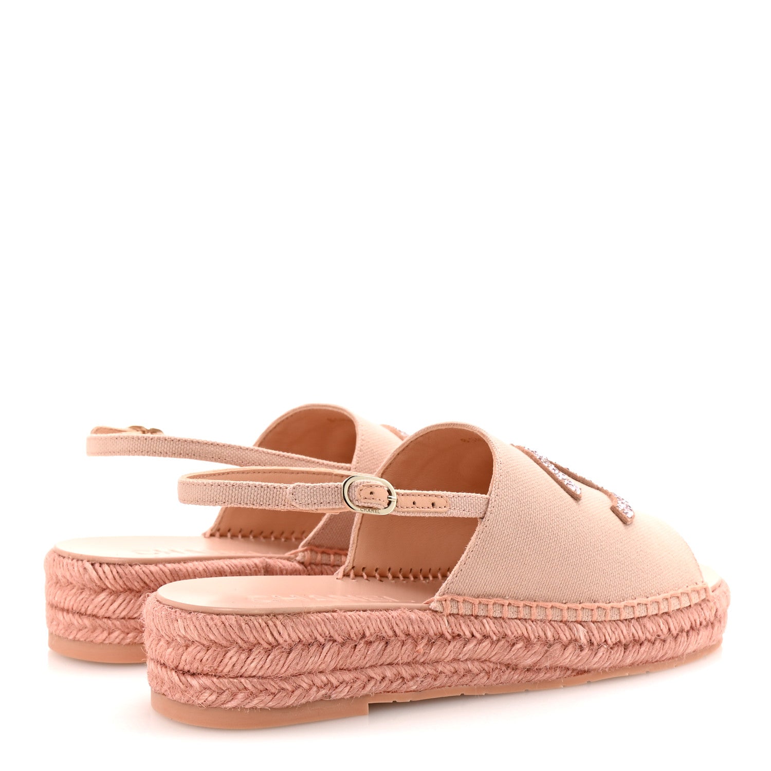 Chanel Canvas Strass CC Espadrille Slingback Sandals 38 Pink 5 of 10