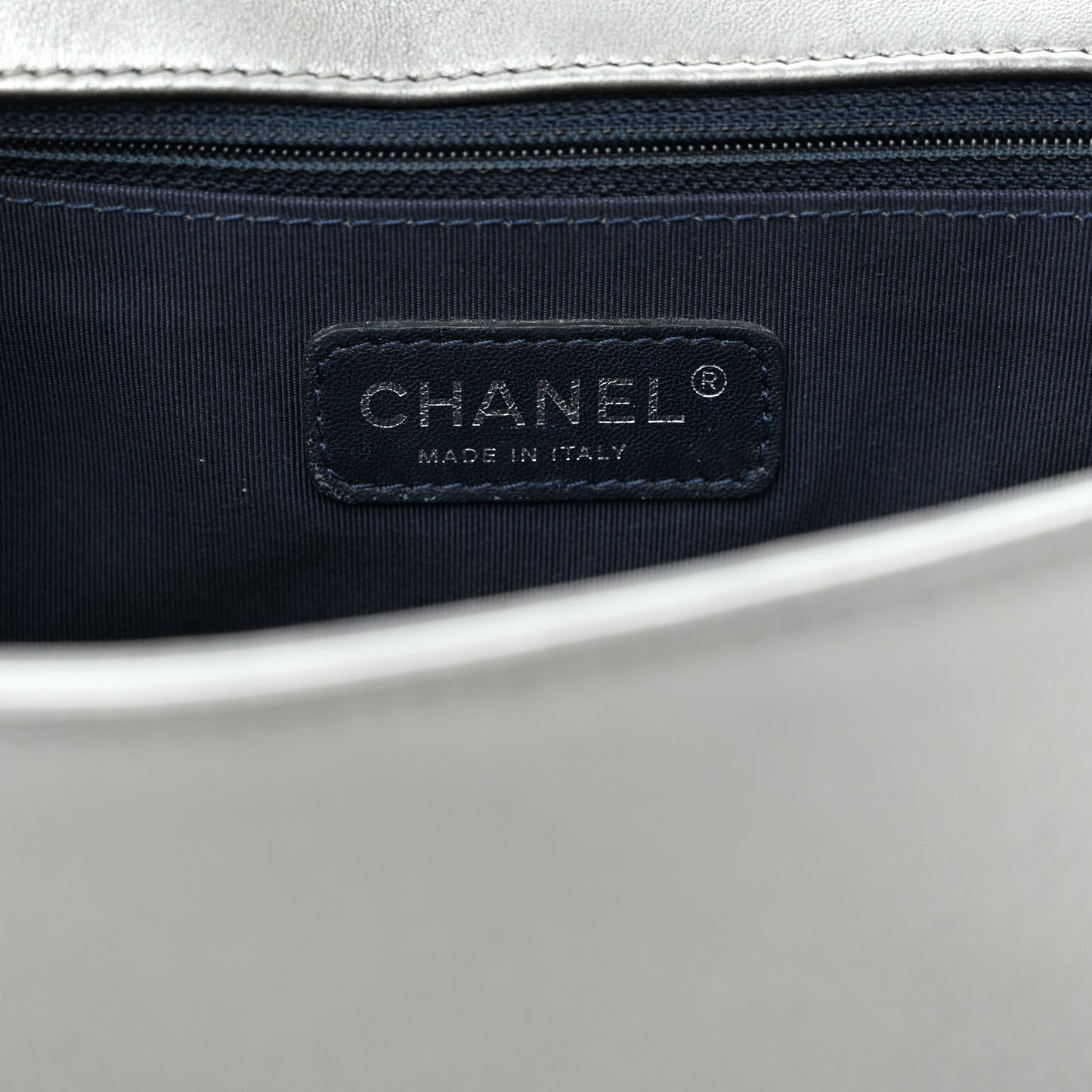 Metallic Lambskin Embossed Large Boy Cube Flap