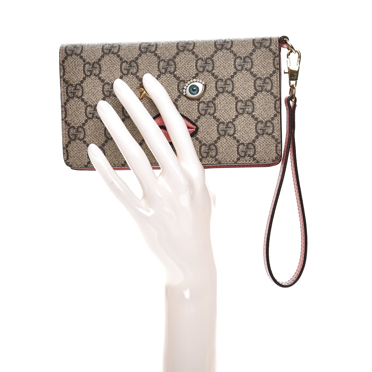 Gucci GG Supreme Monogram Embroidered Face iPhone 6 Case Wristlet Pink 2 of 7