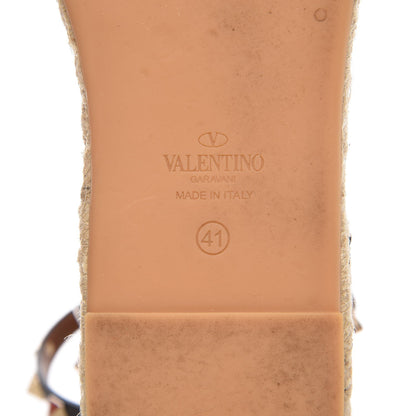 Valentino Garavani Grained Calfskin Rockstud Ankle Wrap Espadrille 20mm Flats 41 Black Light Cuir Natural 8 of 13