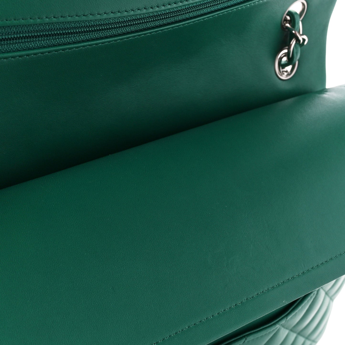Lambskin Quilted Jumbo Double Flap Green