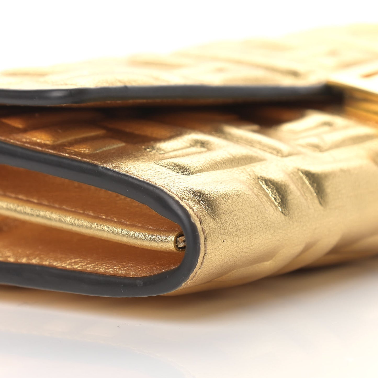 Vitello Catalan Mirror FF 1974 Embossed Continental Wallet on Chain Gold