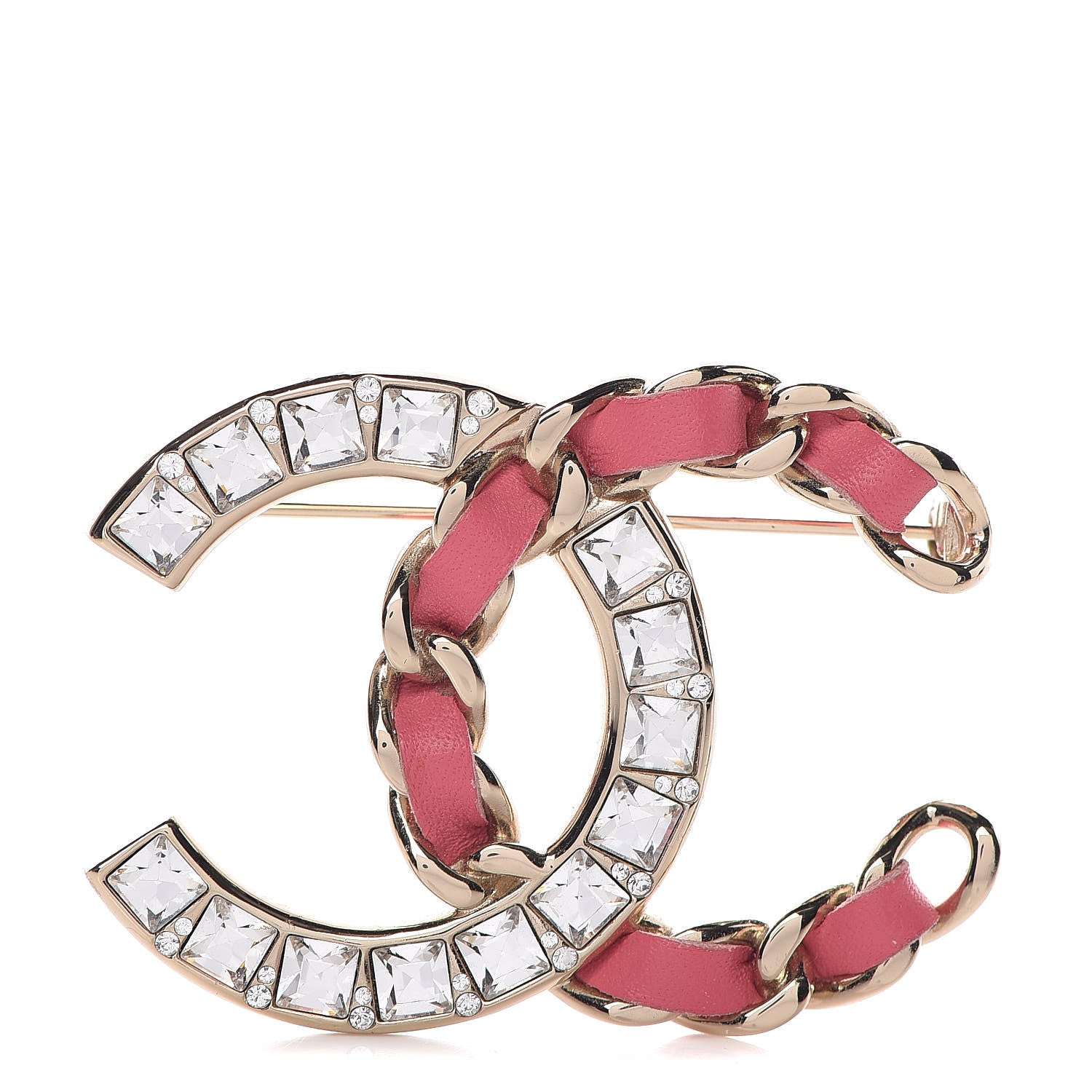 Chanel Lambskin Baguette Crystal CC Chain Brooch Pink Gold 1 of 5