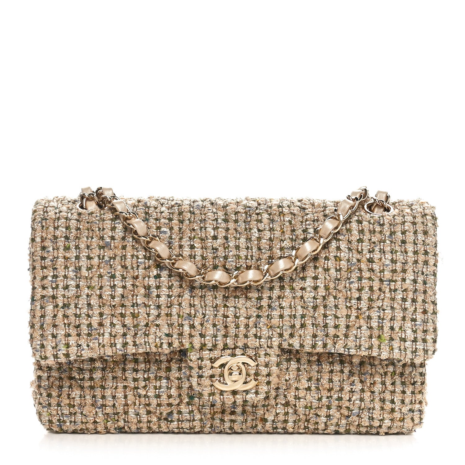 Chanel Tweed Quilted Medium Double Flap Beige Gold Multicolor 1 of 11